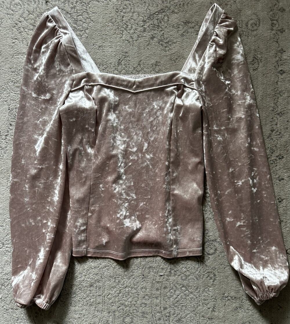 Anthropologie S Jessima Crushed Velvet-Like Blush Pink Renaissance Dressy Top